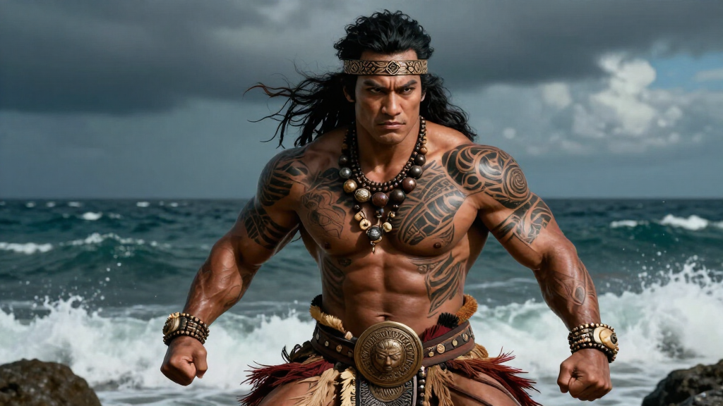 Powerful warrior concept art representing Jason Momoa's on-screen presence