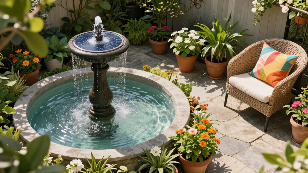 solar-powered garden fountains