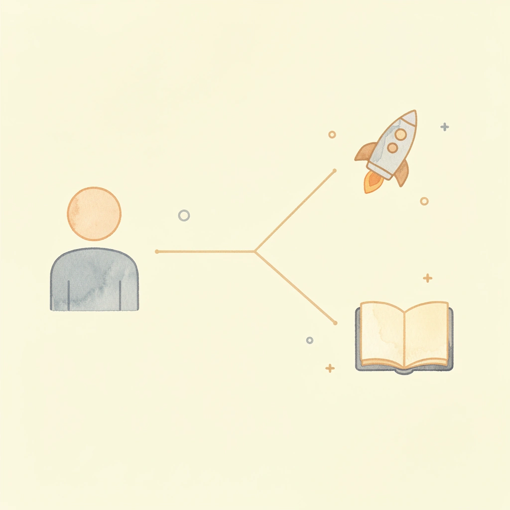 Icon splitting into two paths showing the gap between financial knowledge and action