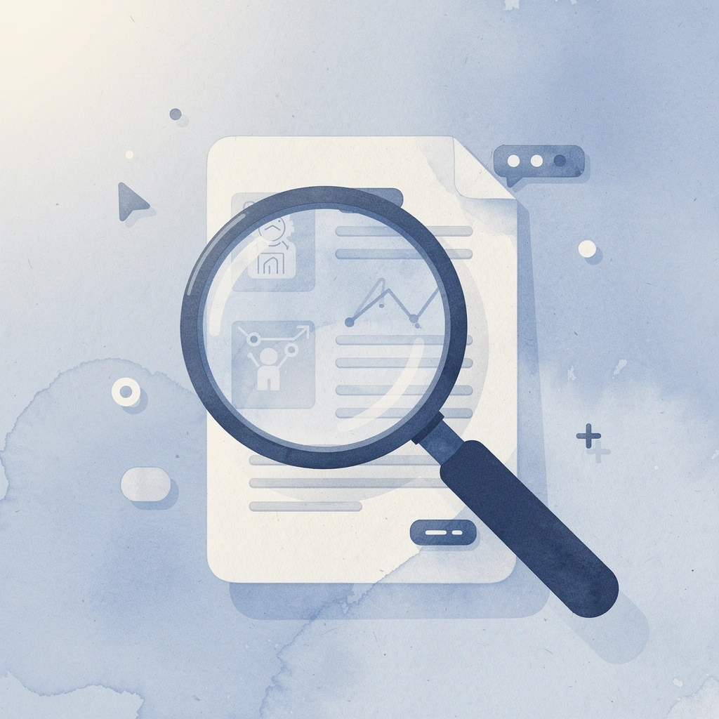 Magnifying glass examining scattered hotel revenue metrics