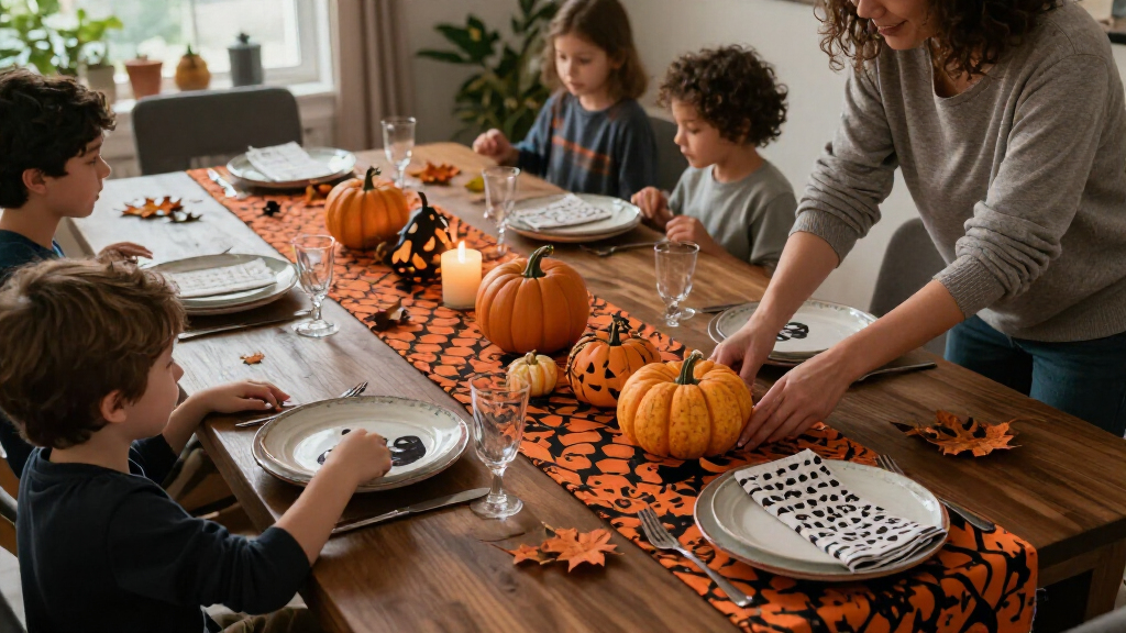 Halloween themed table linens