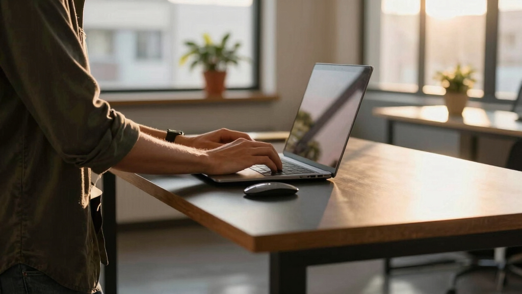 L shaped standing desk for small business office
