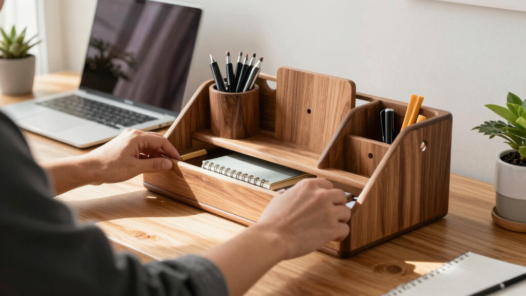 solid wood desk organizer set