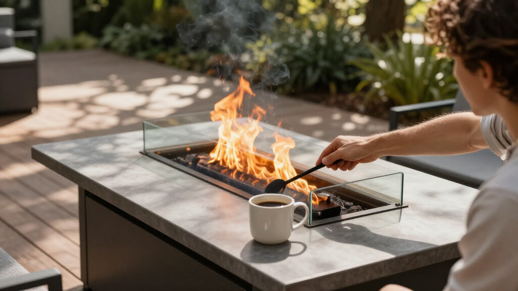 best rectangular fire pit table with glass wind guard