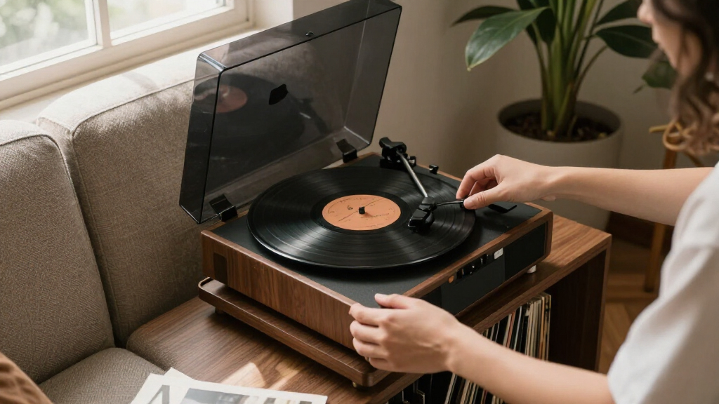 record player stand with vinyl storage
