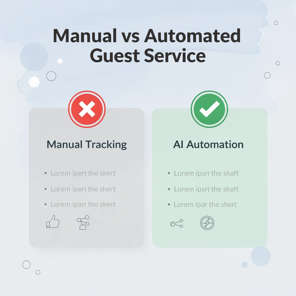 Before and after comparison of manual tracking versus AI-automated guest service