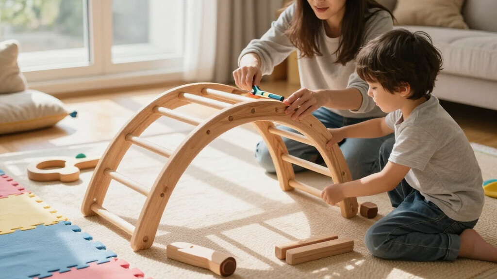 wooden climbing arch natural wood finish
