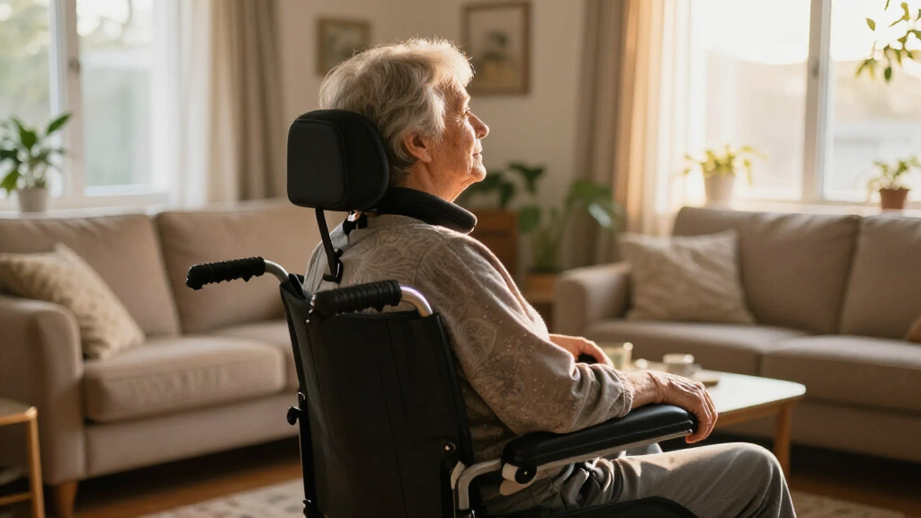 power wheelchair with headrest for neck support
