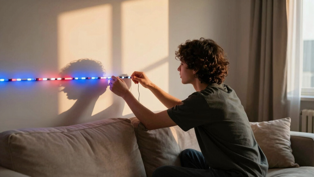 at-home red, white, and blue LED lights