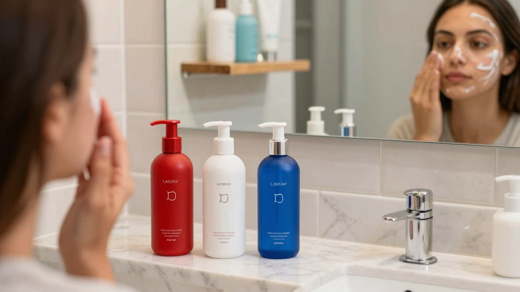 red, white, and blue skincare sets
