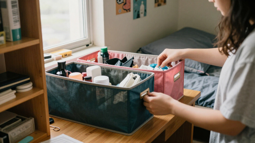 dorm room organization bins