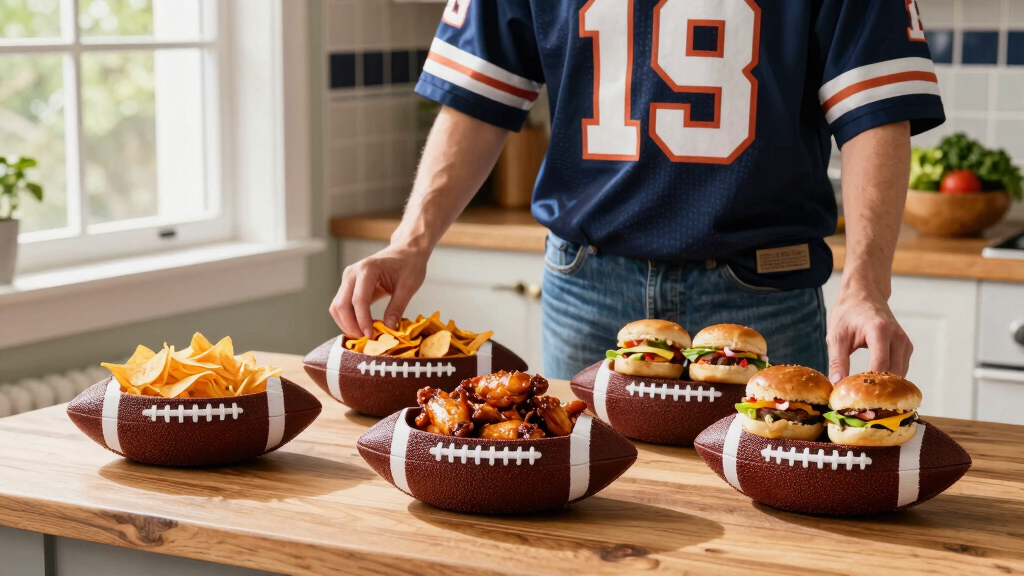 football-themed party serving platters