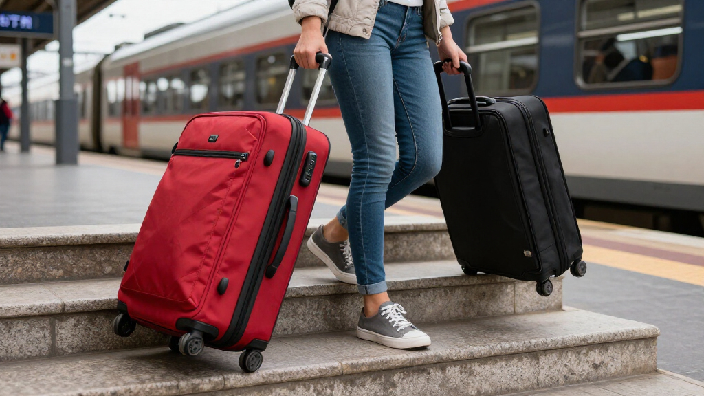 luggage set for european trains and stairs