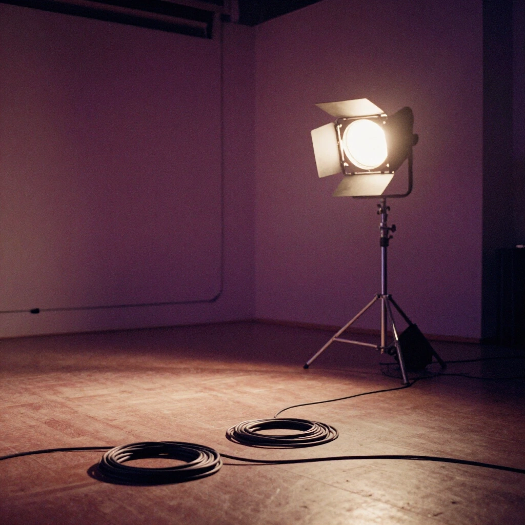 Lighting rig above an empty studio stage