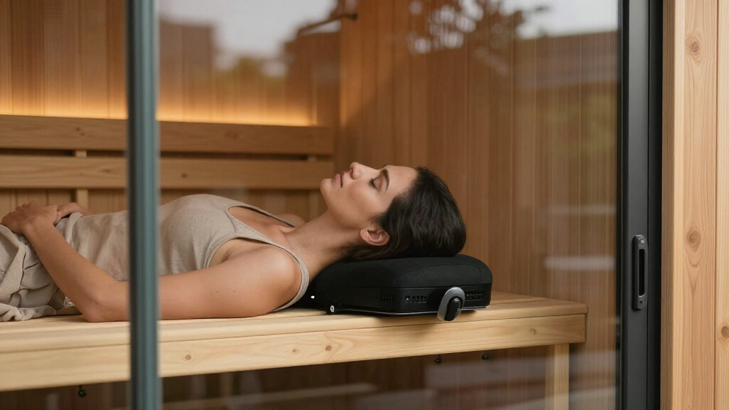 glass door sauna headrest