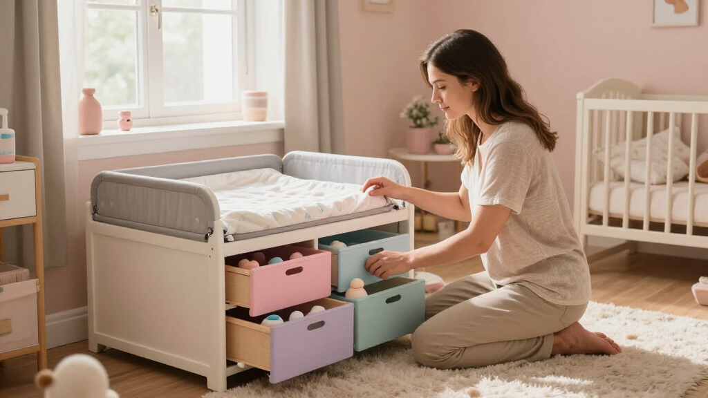 changing table with safety rail and drawers