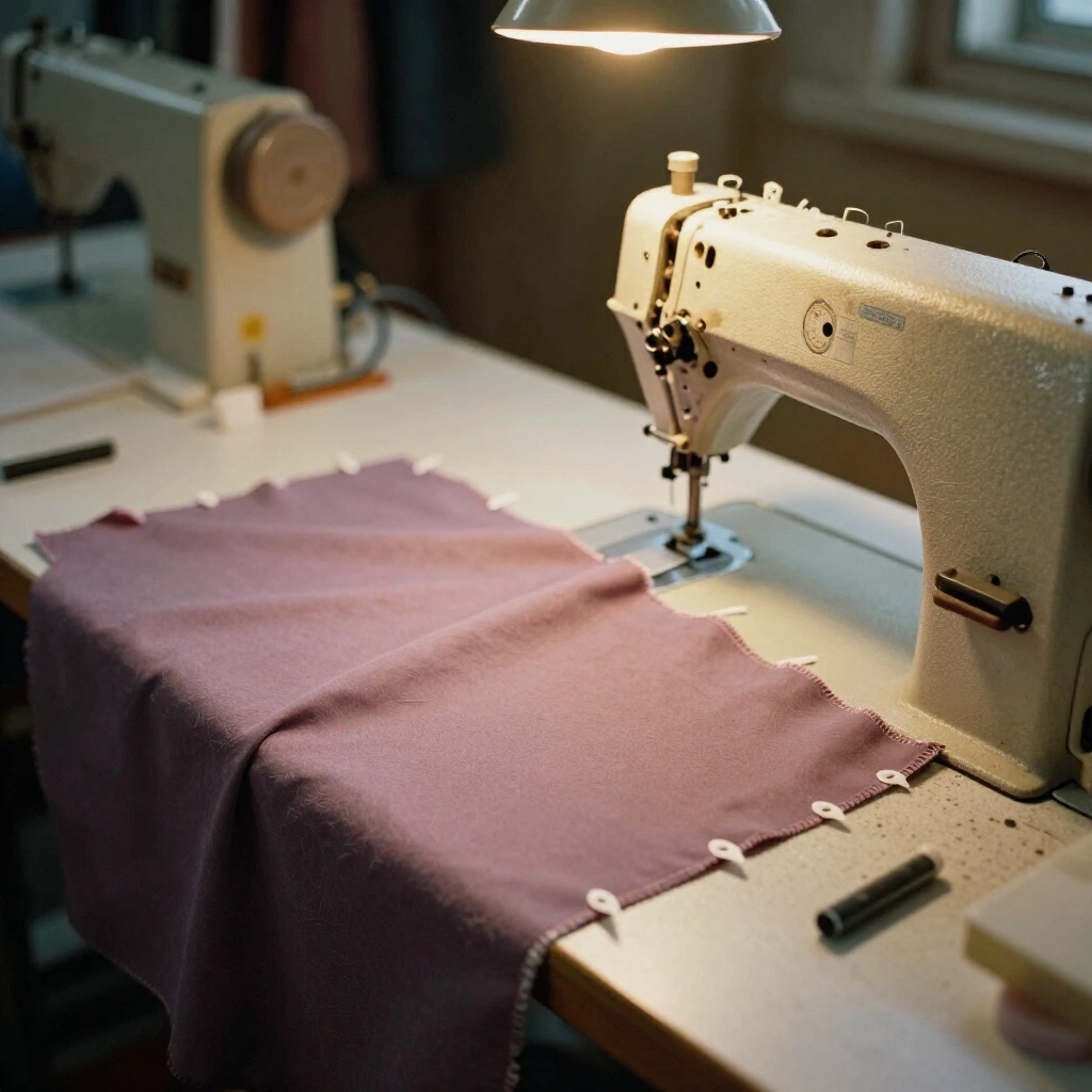 Costume workshop bench with pinned fabric