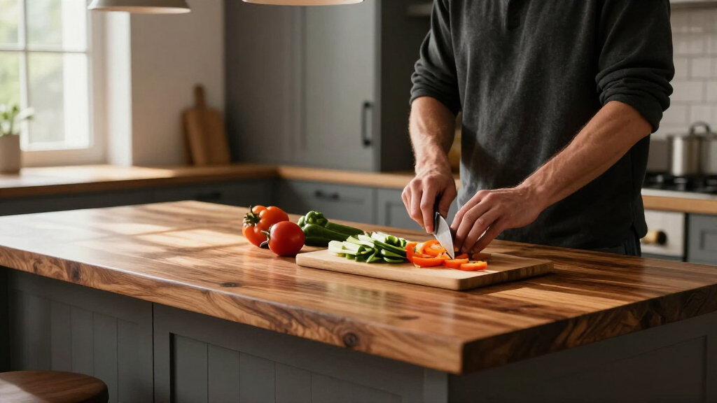 kitchen island with butcher block top