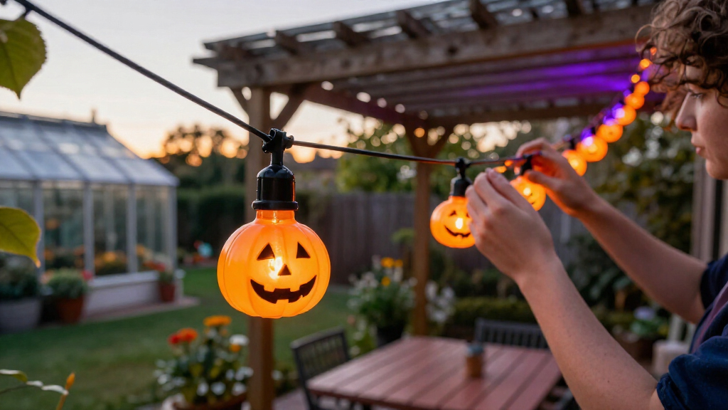outdoor Halloween string lights