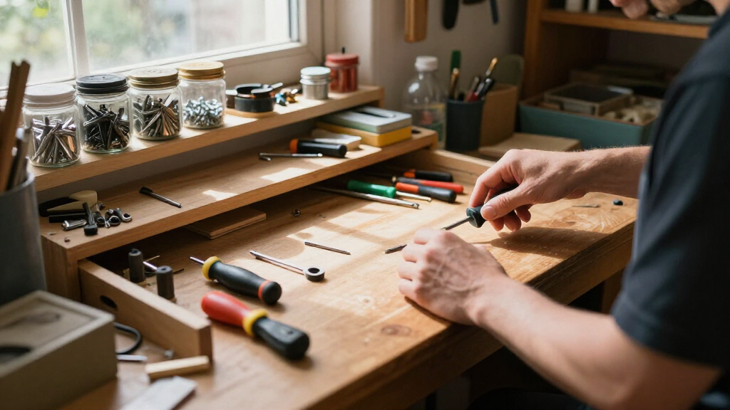craft room workbench with drawers