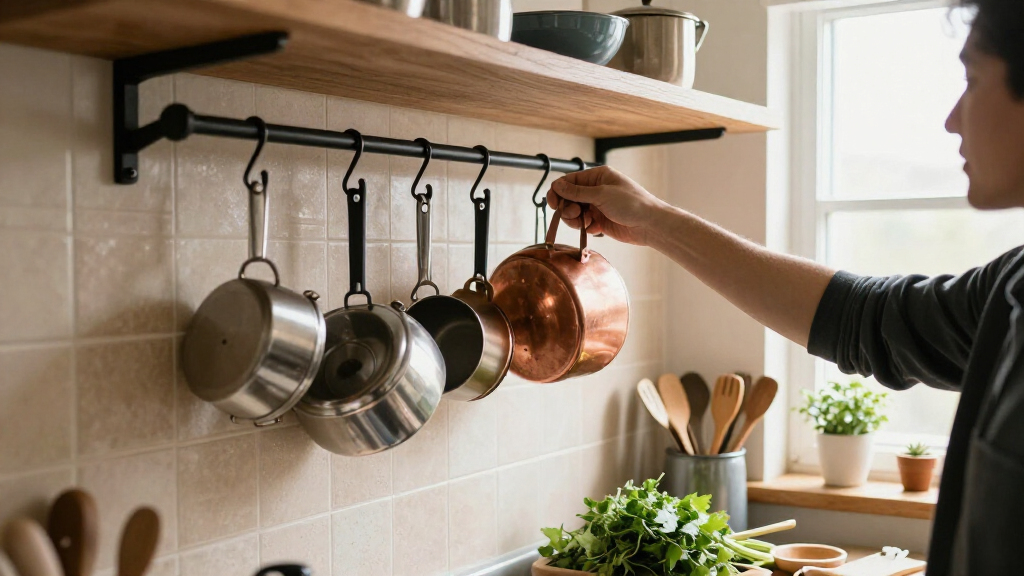 wall mounted pot rack for small kitchen