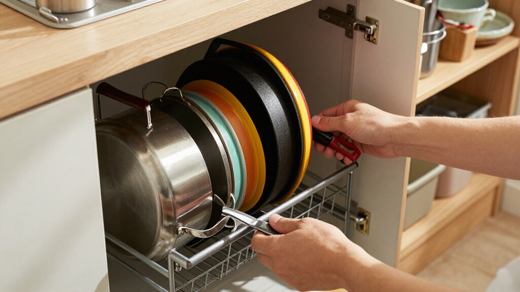 pot and pan organizer rack for cabinets heavy duty