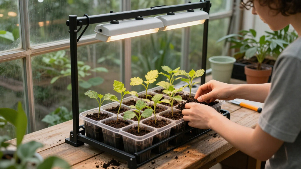 seed starting rack with integrated grow lights