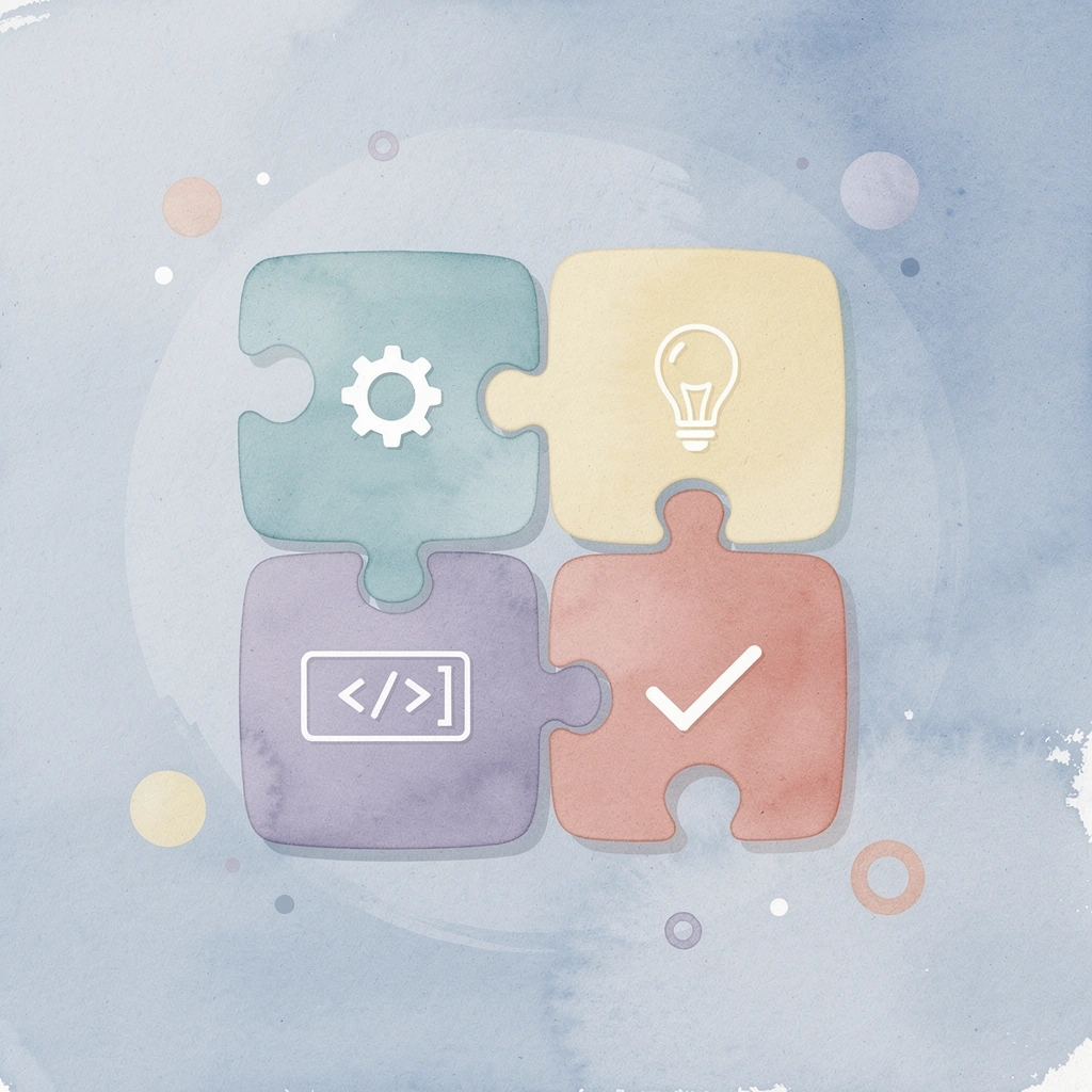 Scene of puzzle pieces that don't connect, illustrating the gap between having tools and having a working system