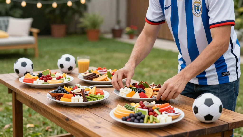 soccer-themed party serving platters