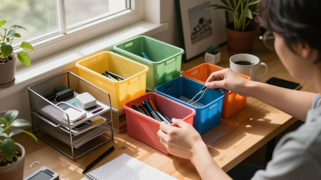desk organizer and storage bins