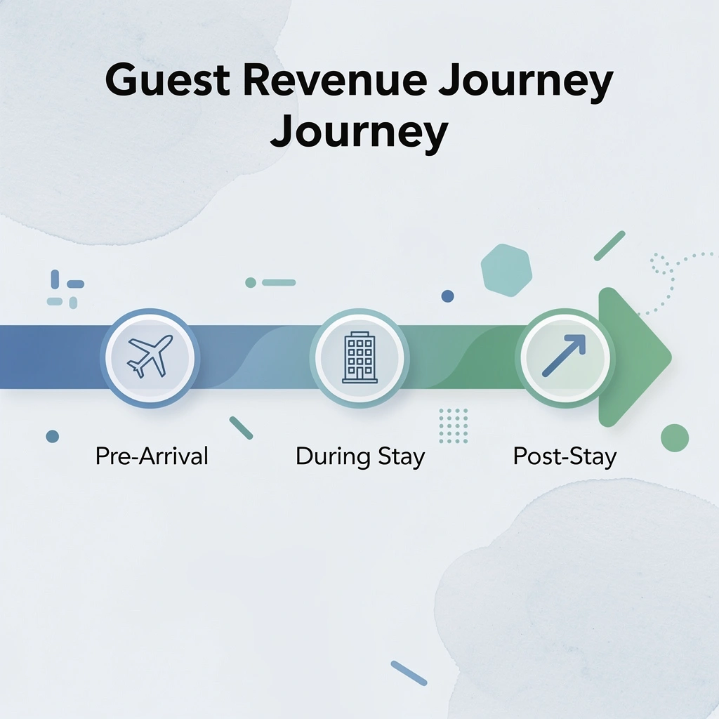Arrow progression infographic showing the three stages of guest revenue opportunities