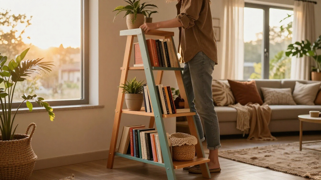 ladder bookshelf boho