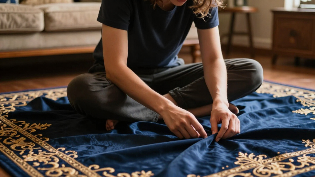 yilong navy silk area carpet