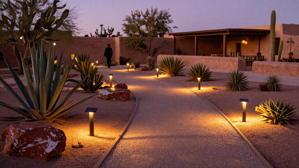 solar pathway lights for desert gardens