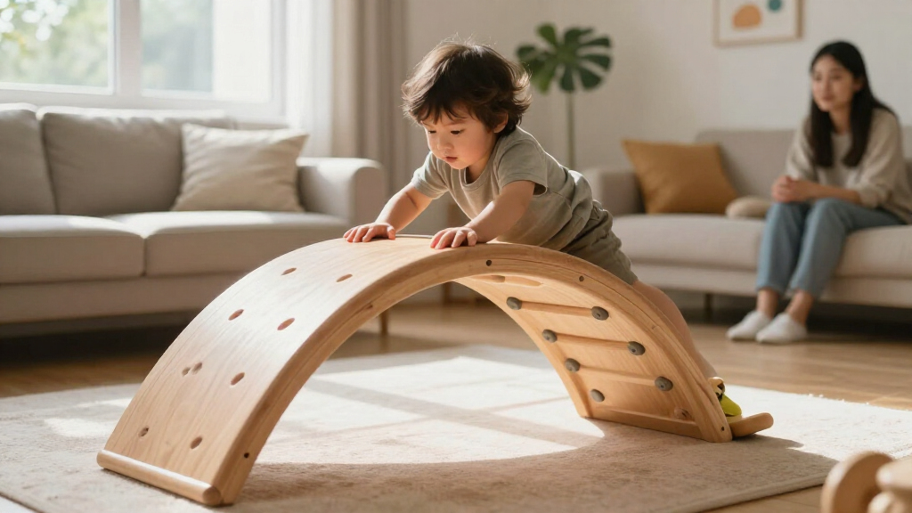 climbing arch and ramp set natural wood finish