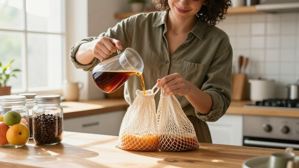 reusable mesh bags for coldbrew coffee and juice pulp