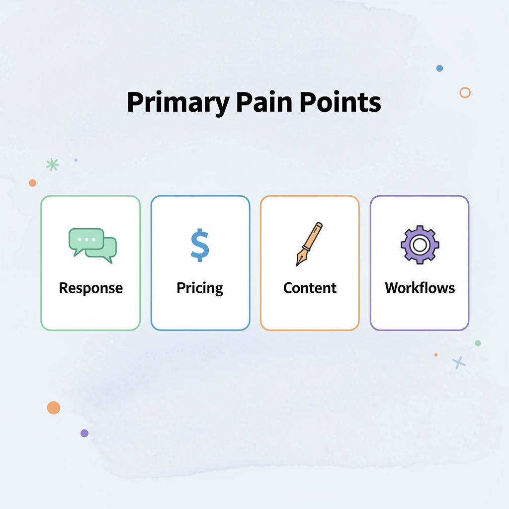 Four cards showing primary pain points in property management
