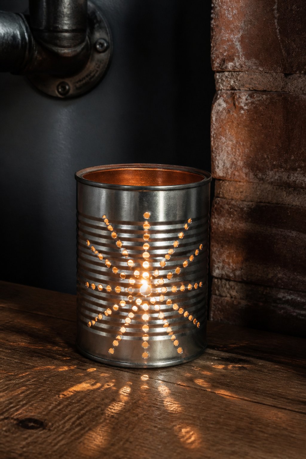 Recycled tin can holder with punched holes