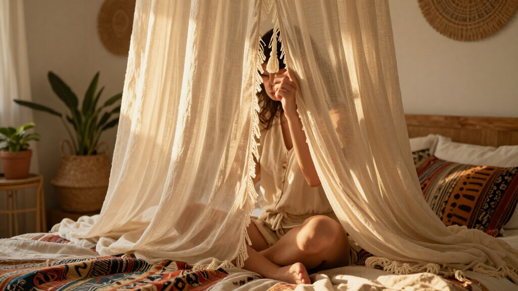 boho bed canopy curtain