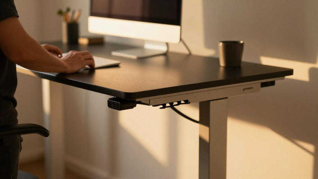 standing desk with built in cable management