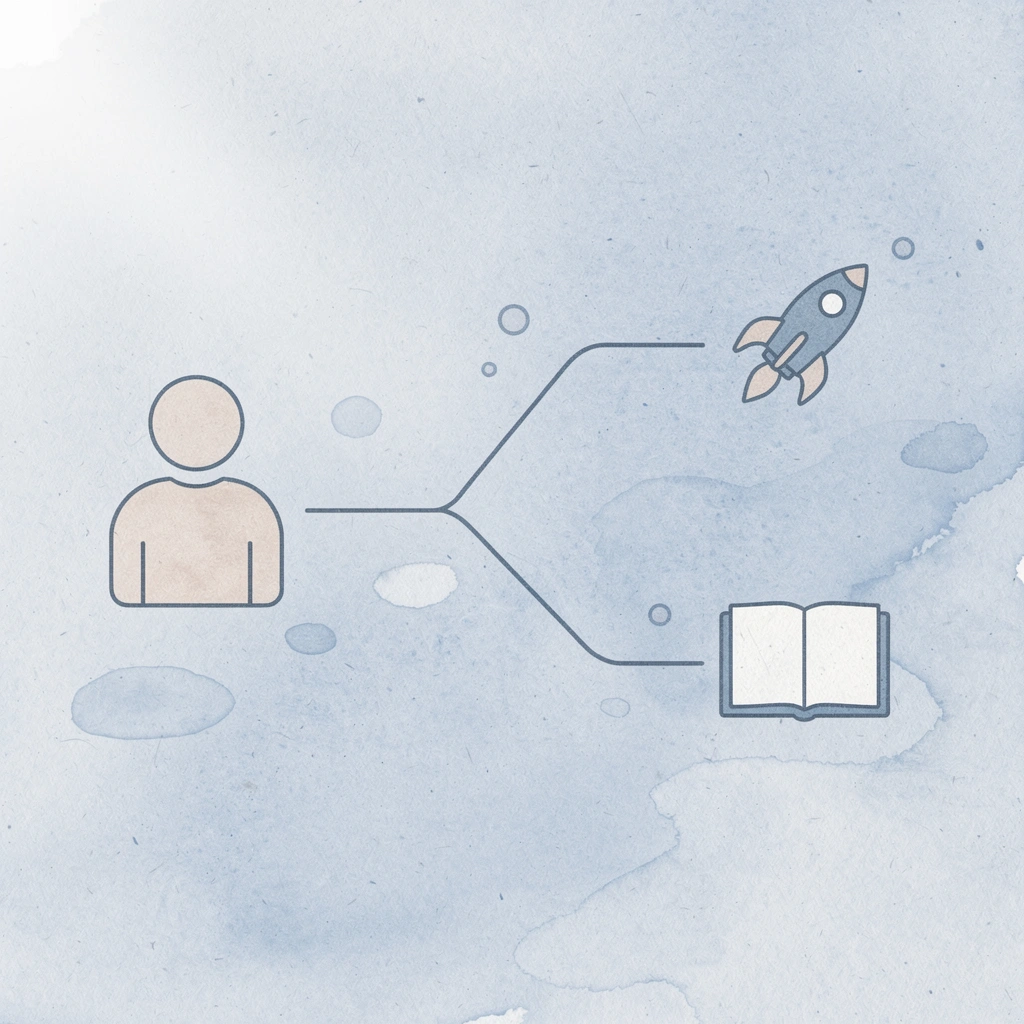 Icon showing a hotel splitting into two contrasting demand outcome paths