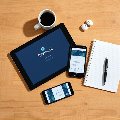 How does Threlmark sync data across devices and handle conflicts?