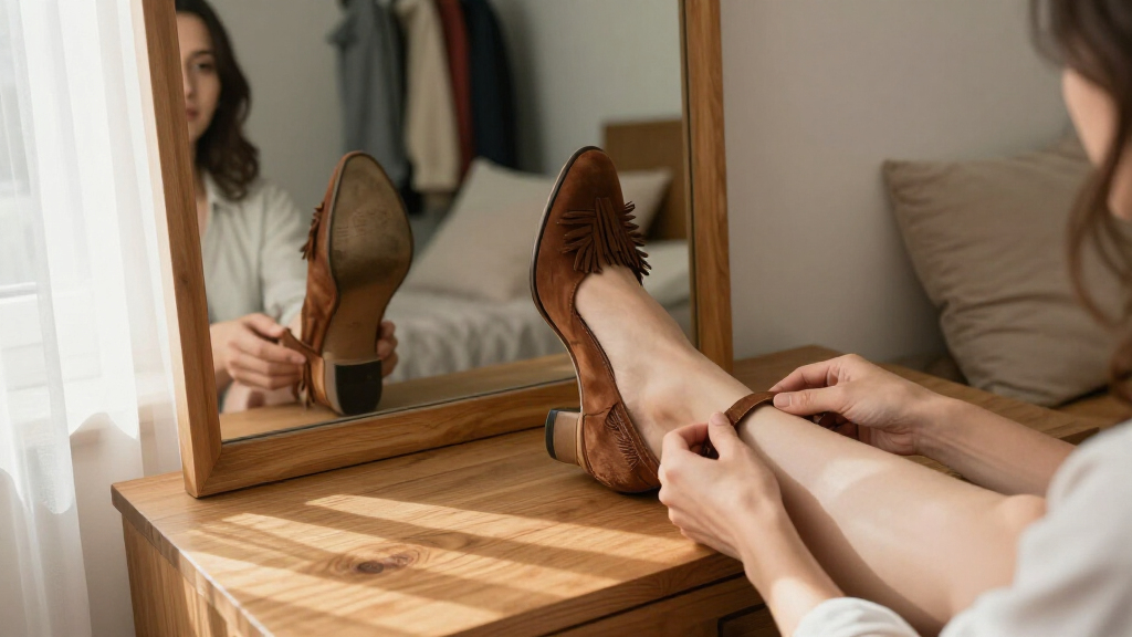 fringe heels brown