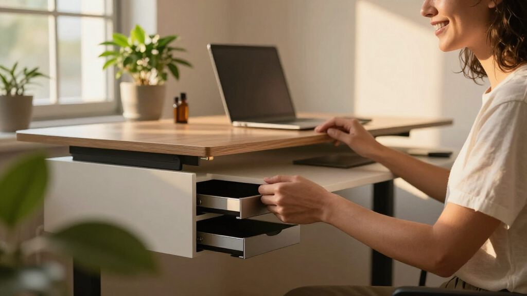 sit stand desks with cable management drawers