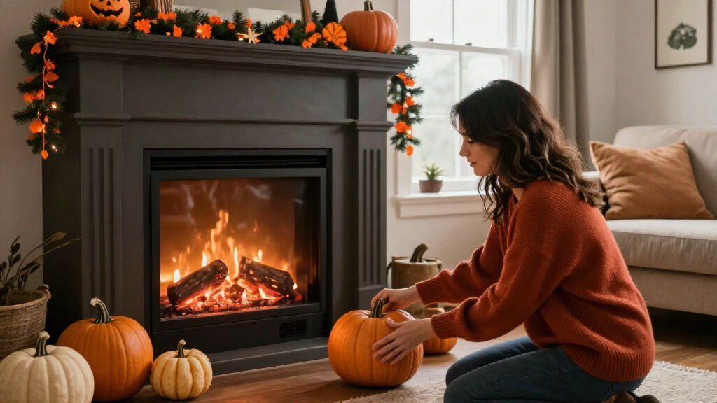 electric fireplace Halloween decorations