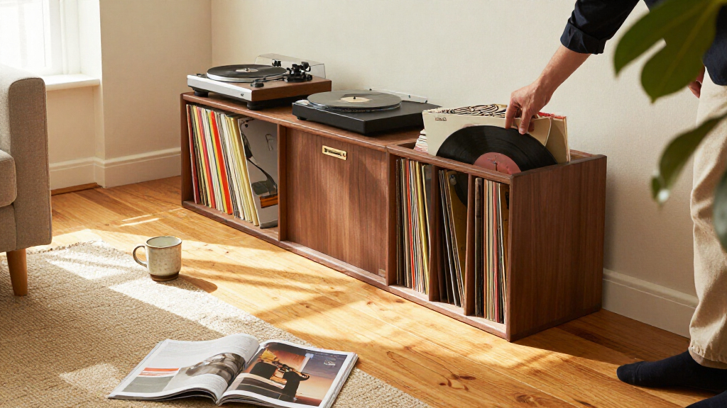 record player stands with vinyl storage premium