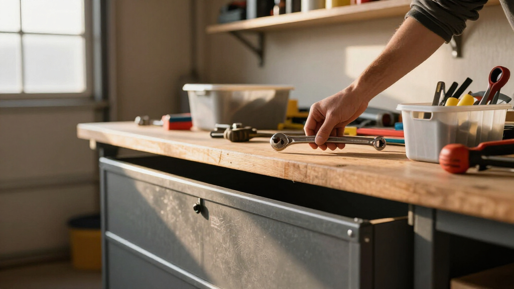 garage cabinet and workbench combo