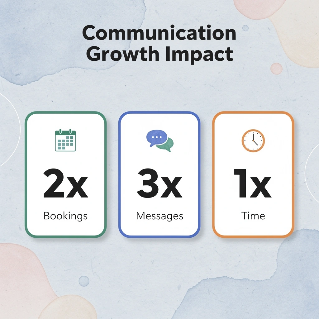 Statistics showing disproportionate growth in messages versus bookings and time