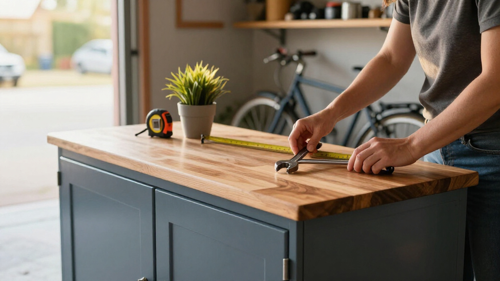 garage cabinet set with butcher block top