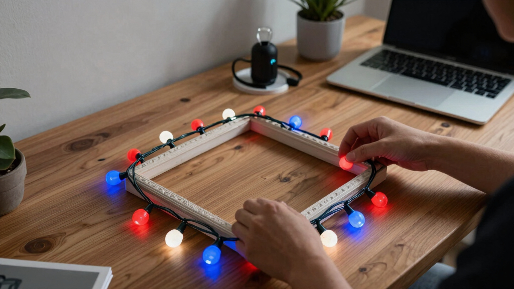 red, white, and blue LED string lights